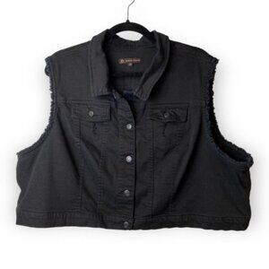 Love & Legend Black Frayed Denim Button Up  Vest
